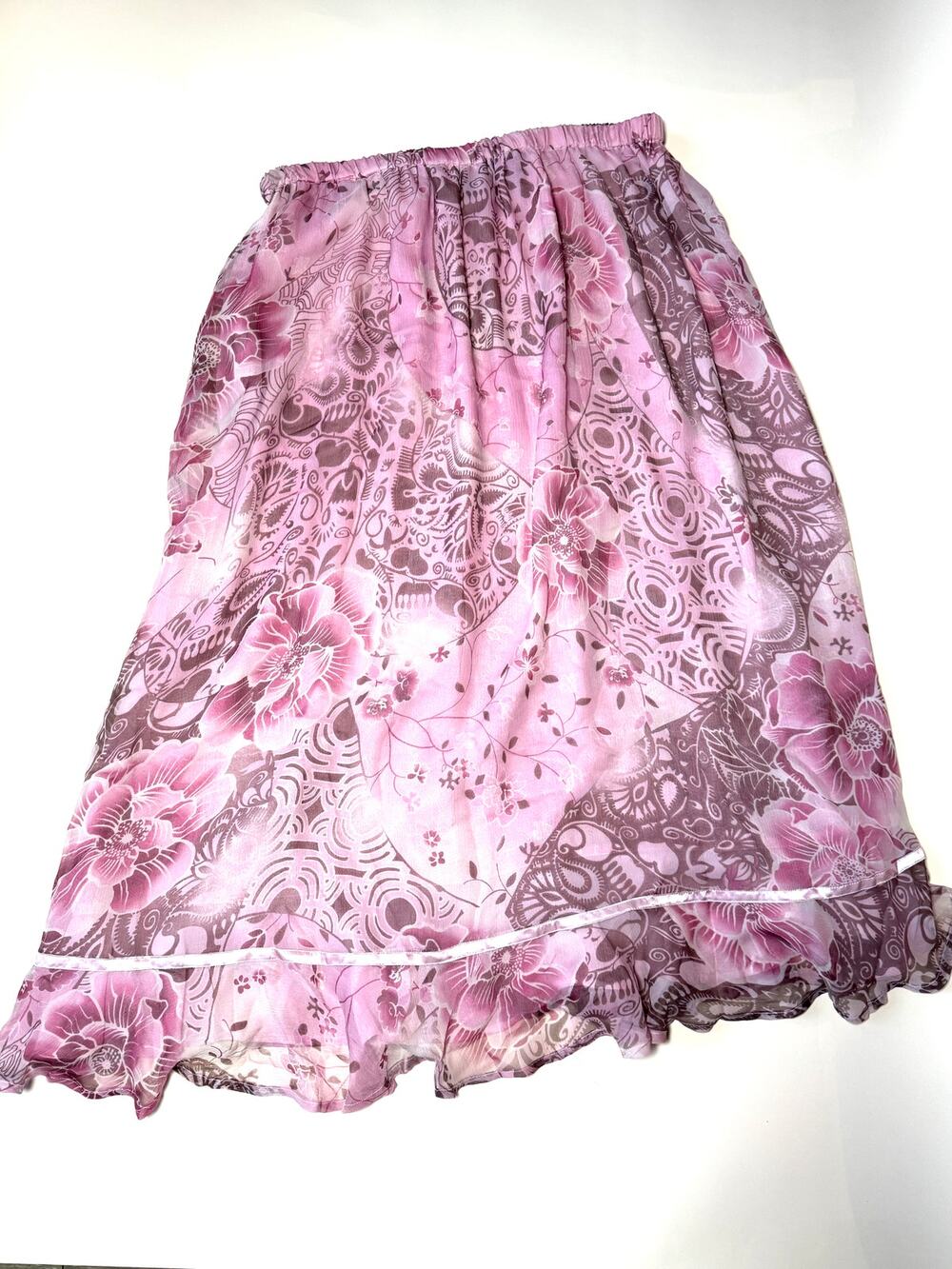 Pink Purple Abstract Floral Chiffon Mini Skirt Smocked Waist